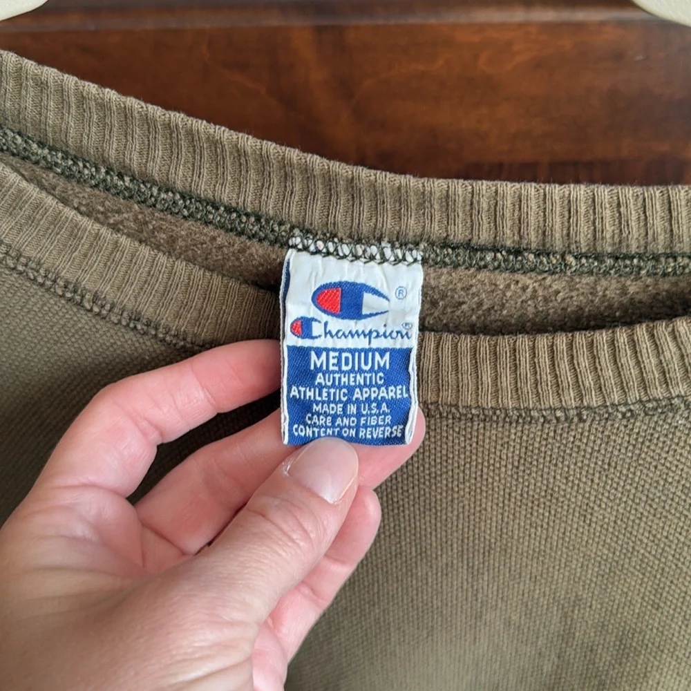 Vintage army green Champion pullover sweatshirt USA made medium *stain* - Picture 4 of 13